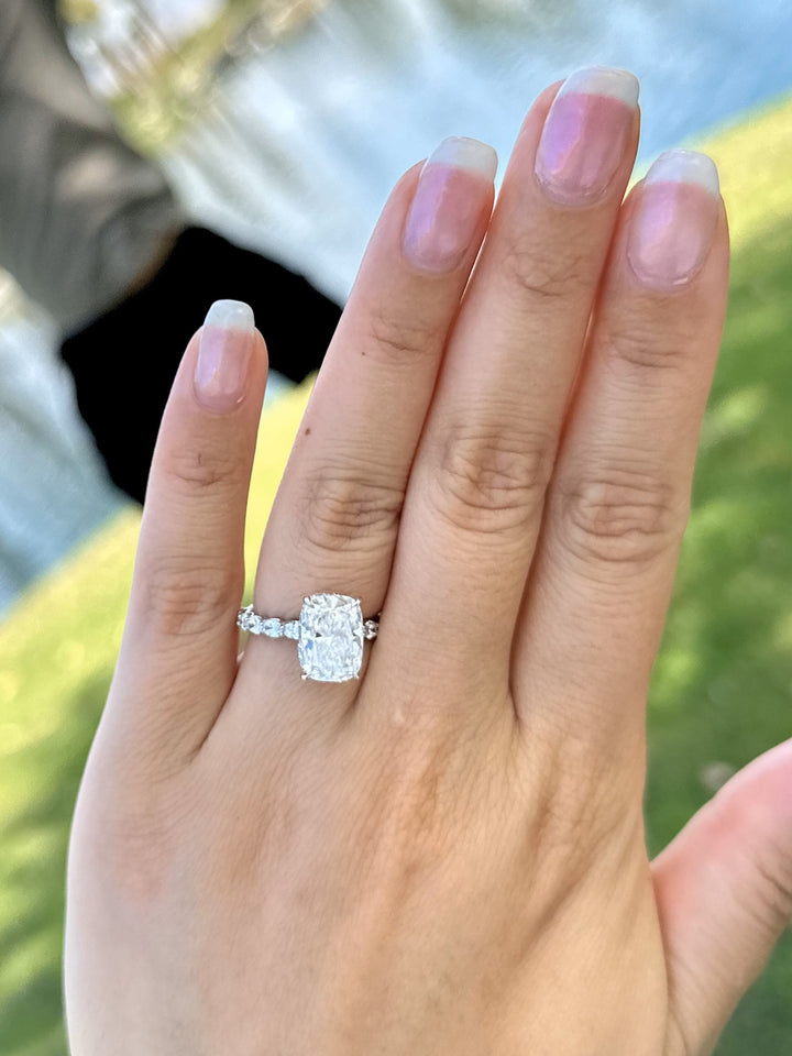 Cushion with Hidden Halo, Oval Diamond Engagement Ring