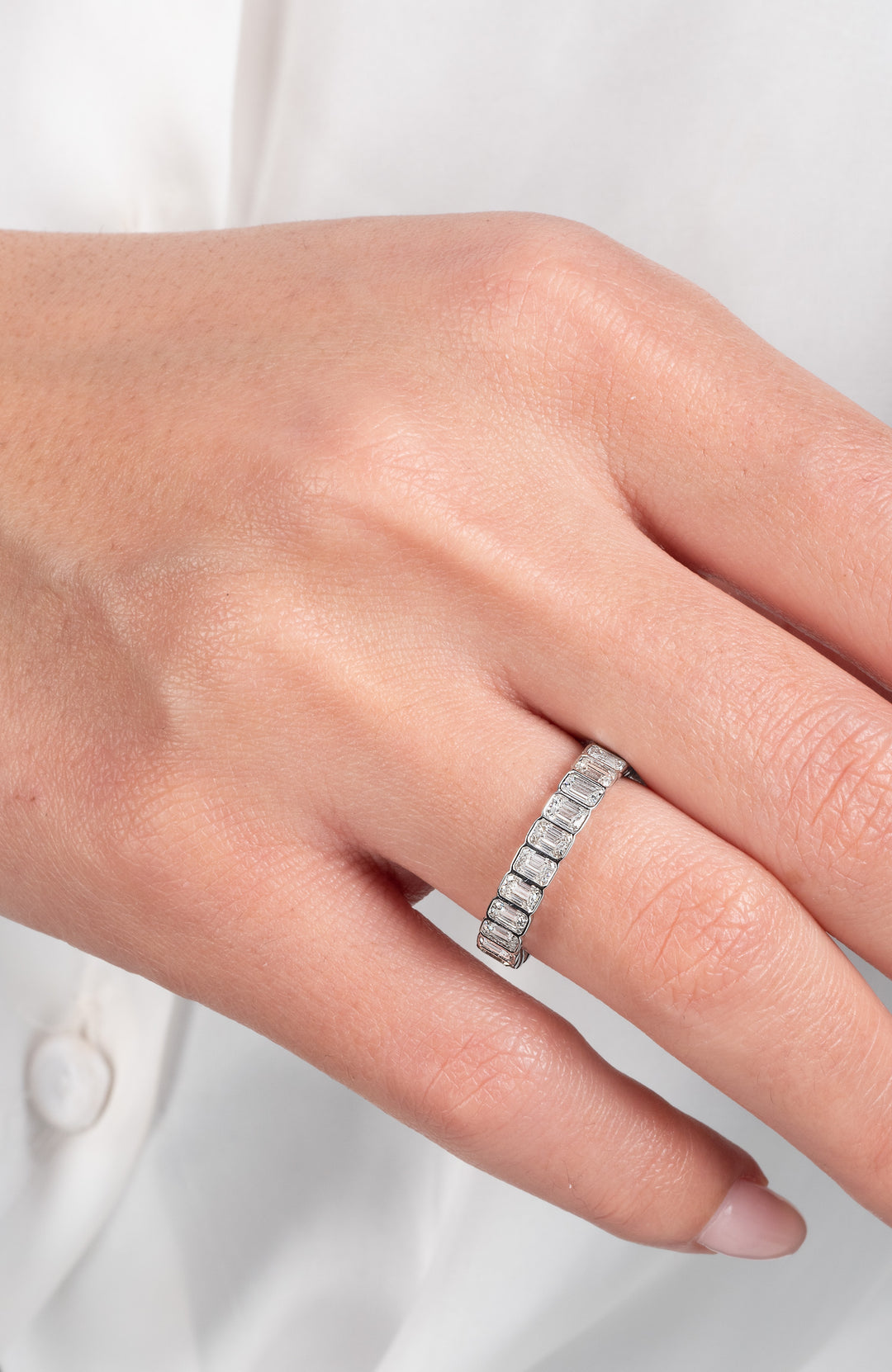 Emerald Cut Bezel Set Eternity Band