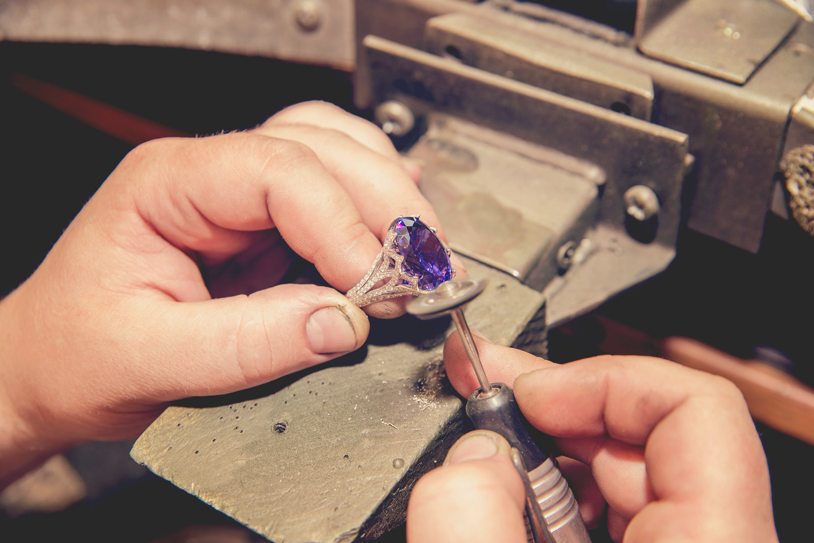 Jeweler Finishing Amethyst Diamond