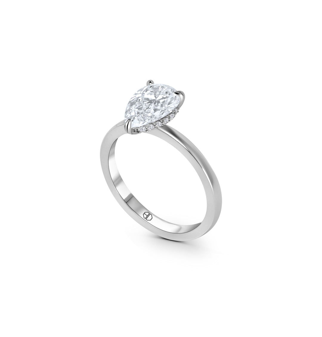 Pear Shape Hidden Halo Solitaire Engagement Ring