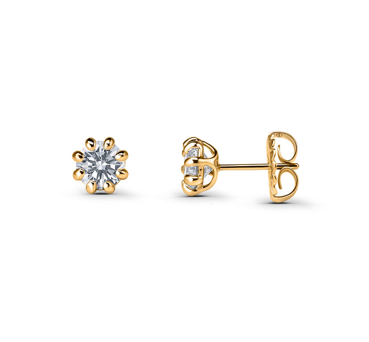 Diamond Solitaire Flower Stud Earrings